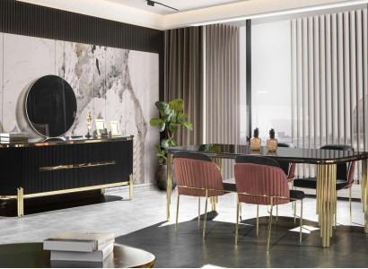 Modern Dining room furniture Dining set Dining table Chairs Black Stainless Steel furniture